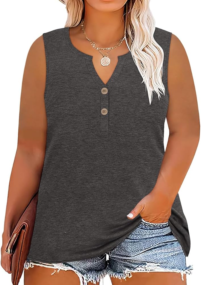 RITERA Plus Size Tanks Tops for Women Summer V Neck Solid Color Sleeveless Tanks Shirts Basic Causal Trendy Tanks Tops