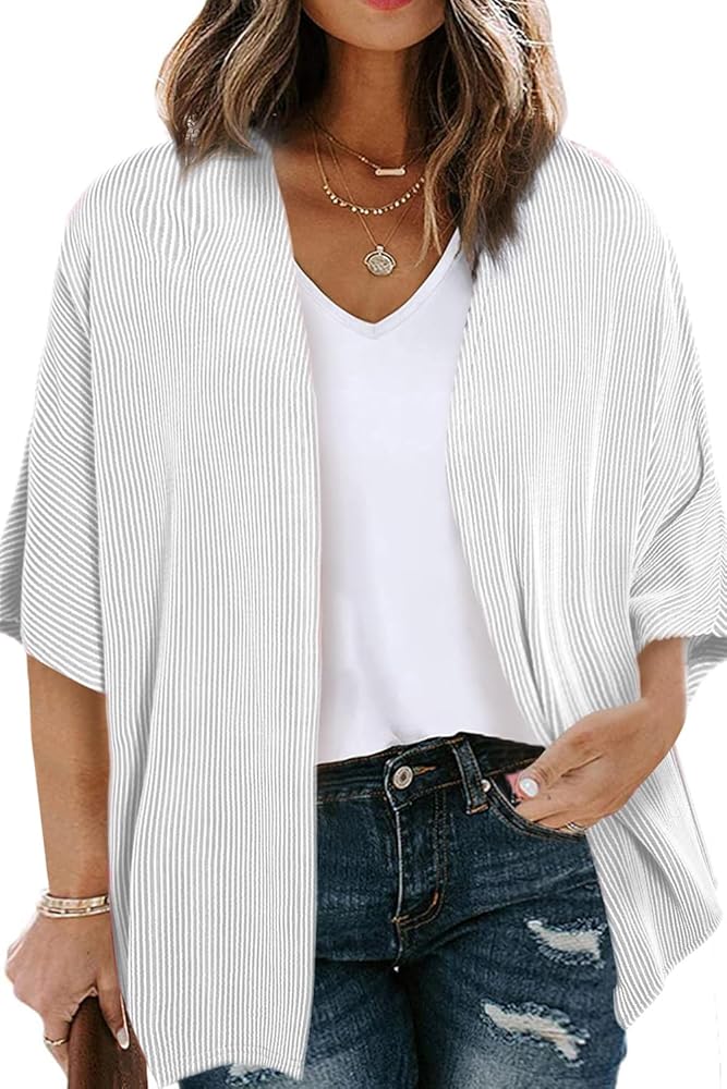 Eytino Women Plus Size Lightweight Cardigan Half Sleeve Ribbed Knit Kimono Cardigans Tops(1X-5X)