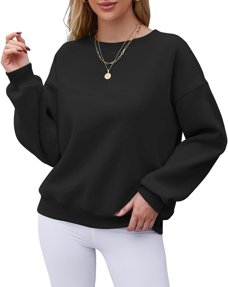 Hount Women's Crew Neck Sweatshirt Oversized Pullover Casual Fleece Long Sleeve Loose Fit Top Shirt Fashion 2024 Fall Clothes