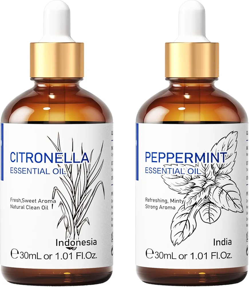 HIQILI Peppermint Essential Oil and Citronella Essential Oil, 100% Pure Natural for Diffuser - 1 Fl Oz