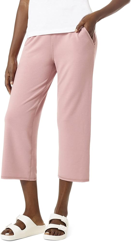 HUE Women's Cropped Wide Leg Comfy Pant with Pockets