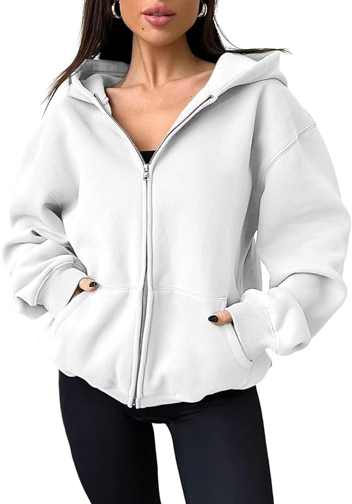 Women's Oversized Zip Up Hoodies Sweatshirts Y2K Long Sleeve Fleece Hooded Jackets with Pockets