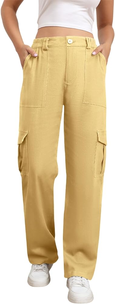 Cargo Pants for Women High Waisted Baggy Casual Pants Stretchy Wide Leg Trousers Y2K Streetwear with 6 Pockets