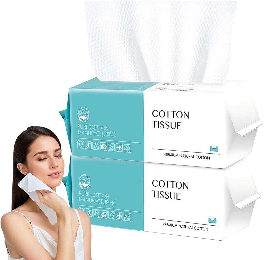 Disposable Face Towel 200 Count, Soft Cotton Facial Dry Wipes, Multi-Purpose for Skin Care, Makeup Remover, Face Wipes and Facial Cleansing