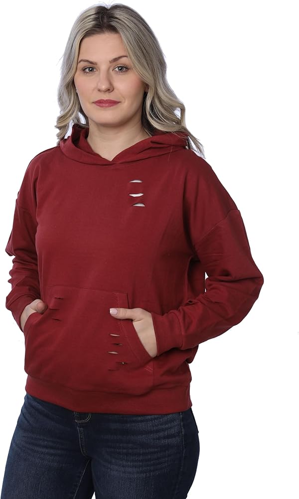 Beverly Rock Women's Plus Size Hoodie - Active French Terry Pullover Hooded Sweatshirt W/Distressed Spots