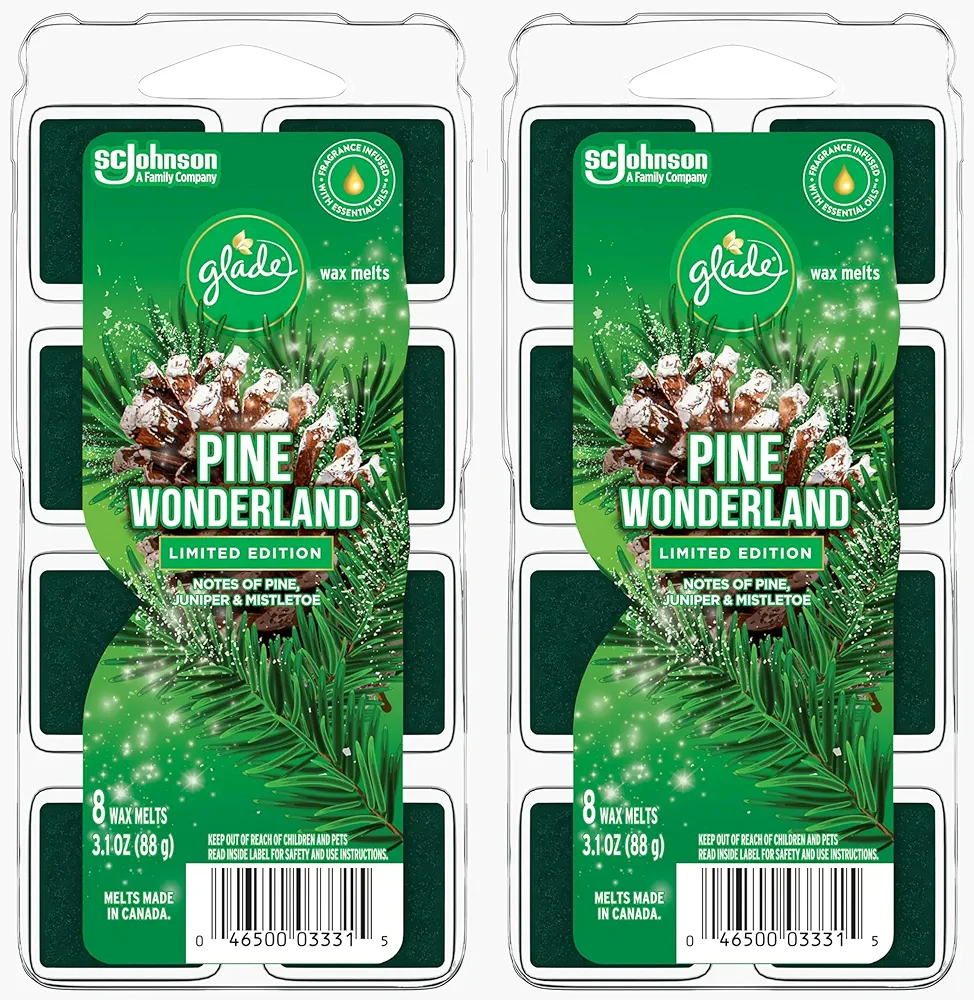 Glade Wax Melts Air Freshener, Pine Wonderland, Holiday Collection, 8 Count (Pack of 2)