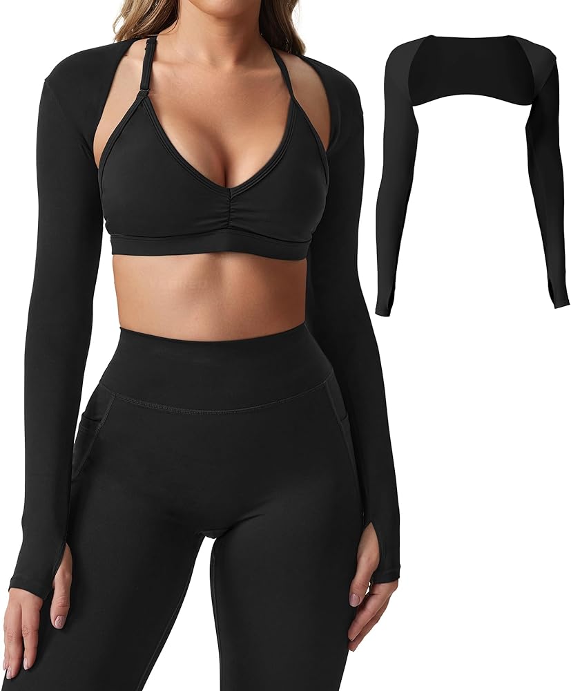 YEOREO Women Crop Top Long Sleeve Bolero Open Front Workout Cropped Shirts Sports Shrug