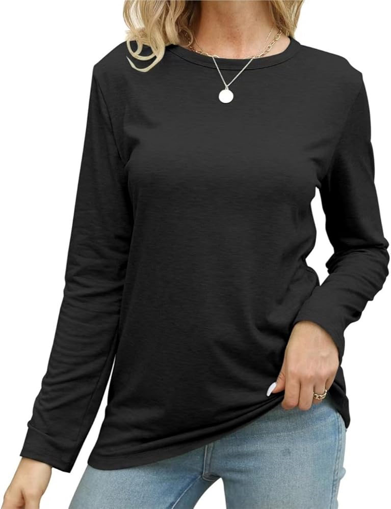 Memorose Women Long Sleeve Shirts Tops Fall Tunic Causal Fashion Round Neck Basic Tee