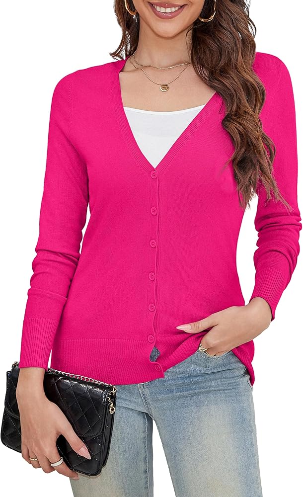 a.Jesdani Women's Button Down V Neck Long Sleeve Soft Cardigan Sweaters