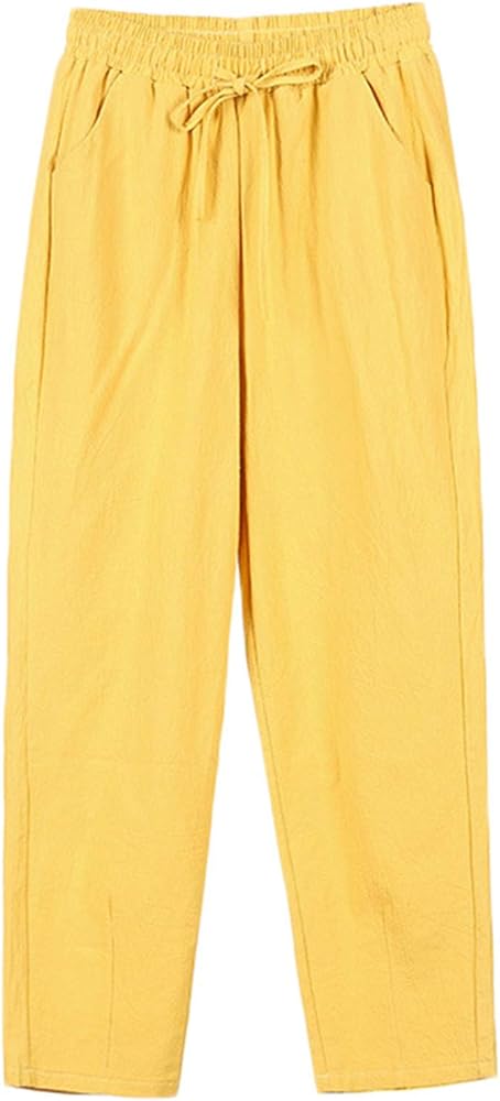 Andongnywell Ladies Seaside Beach Pants Cotton and Linen Material Skin-Friendly Comfortable Casual Pants