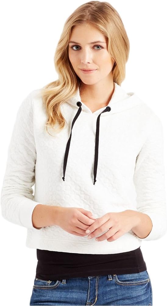 AEROPOSTALE Womens Circle Crop Hoodie Sweatshirt, Off-White, Large