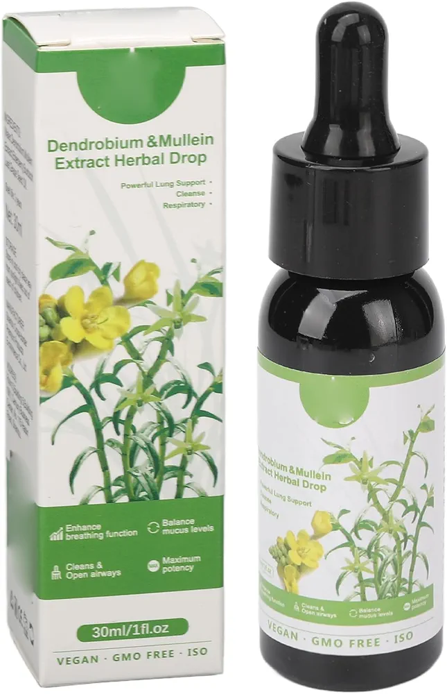 Herbal Care Essences, Dendrobium Mullein Herbal Extract Drops Clear Breath Mucus Lung Support Serum for Health Care 30ml