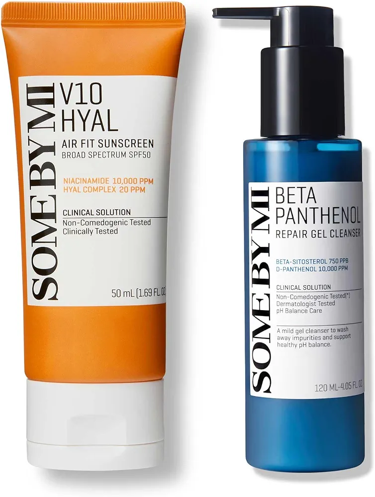 SOME BY MI Beta-Panthenol Repair Gel Cleanser + V10 Hyal Air Fit Sunscreen - 4.05Oz+1.69Oz - Daily Mild Gel Type Face Wash for Blackhead, Sebum - Niacinamide SPF 50 Korean Sunscreen - Korean Skin Care