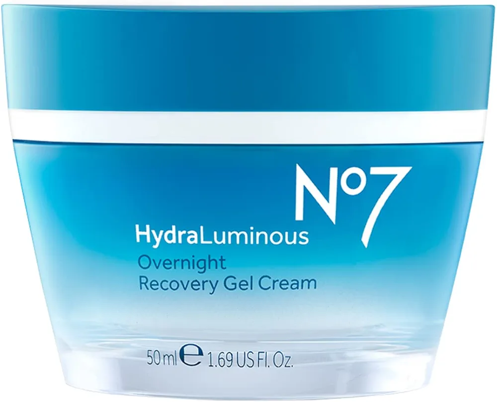 No7 Hydraluminous Overnight Recovery Gel Cream - Moisturizing Face Cream with Vitamin C + Vitamin E - Nighttime Gel Moisturizer for Hydration (1.69 fl oz)