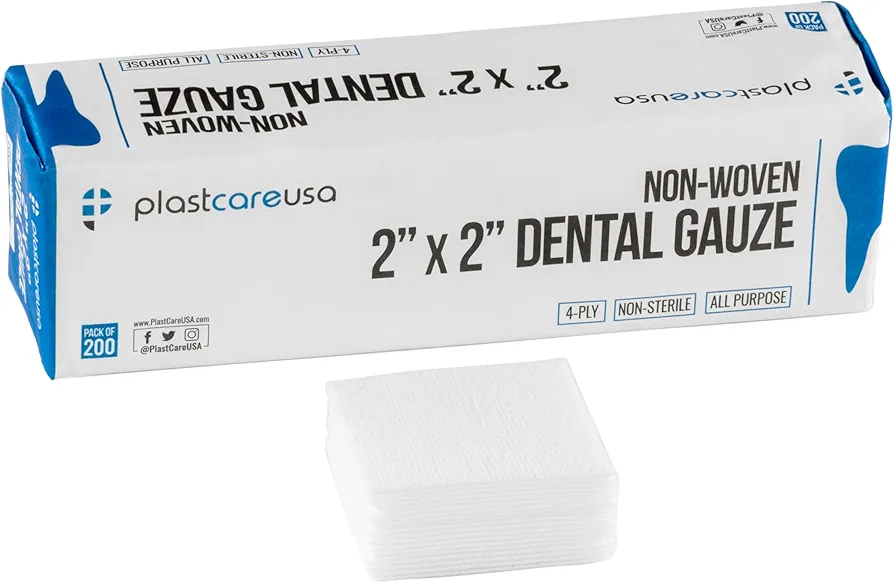 200 Gauze Pads 2x2 - Soft 4-Ply Non Woven Gauze Sponges - Non Sterile Dental Gauze & Esthetic Wipes - All Purpose Medical Gauze Squares for First Aid, Surgical, Wound Dressing