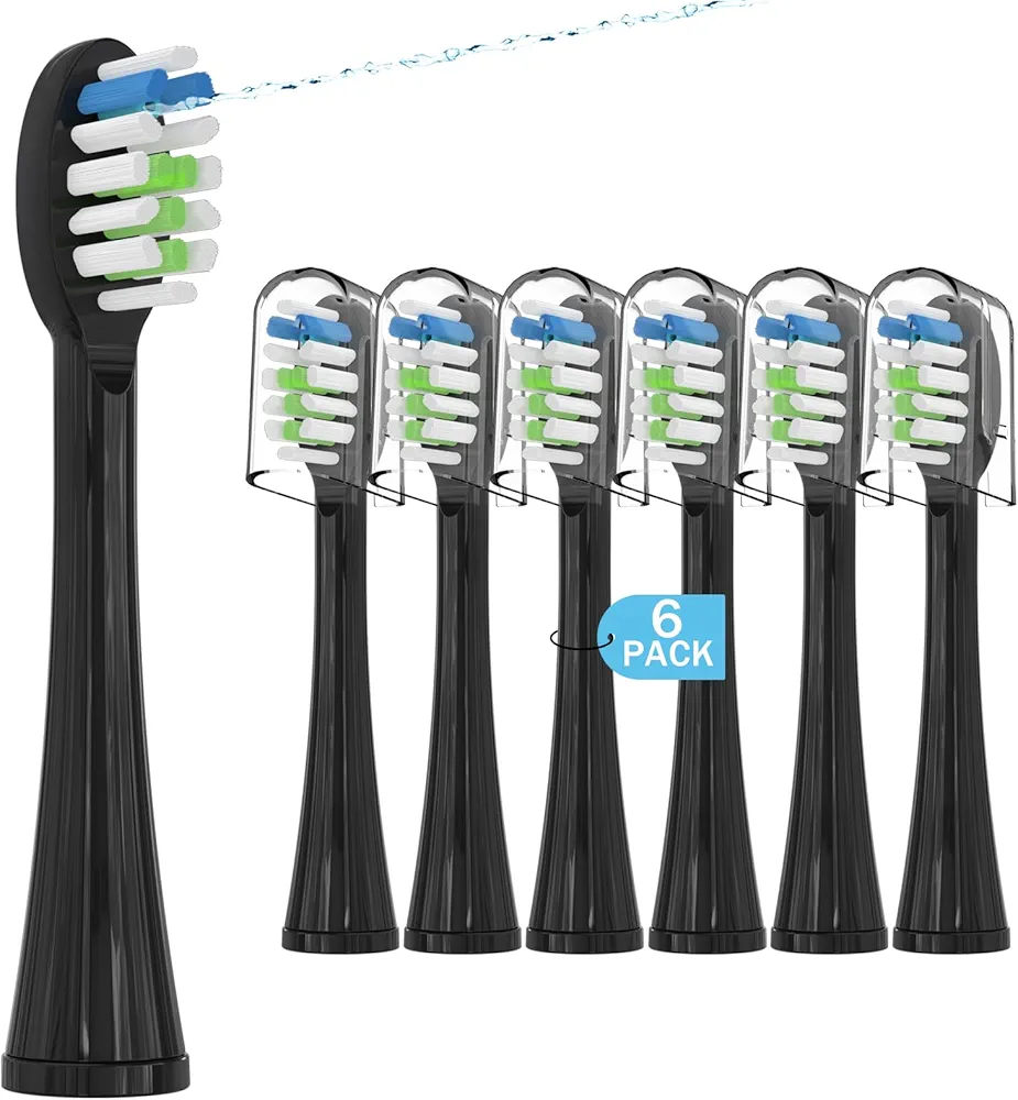 6 Pack Replacement Replacement Brush Heads for Waterpik Sonic Fusion Flossing Toothbrush Compatible with Sonic Fusion SF01/SF02 and Sonic Fusion 2.0 SF03/SF04- Black with Caps