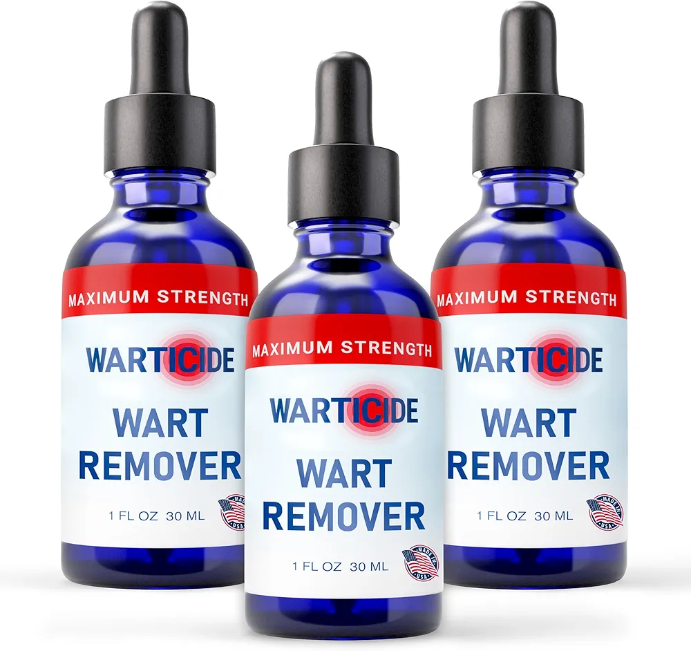 Fast-Acting Wart Remover - Effective Plantar and Genital Wart Removal with Natural Ingredients - Attacks Warts On Contact, Easy Dropper Application (3 Bottles, 1 fl oz each)