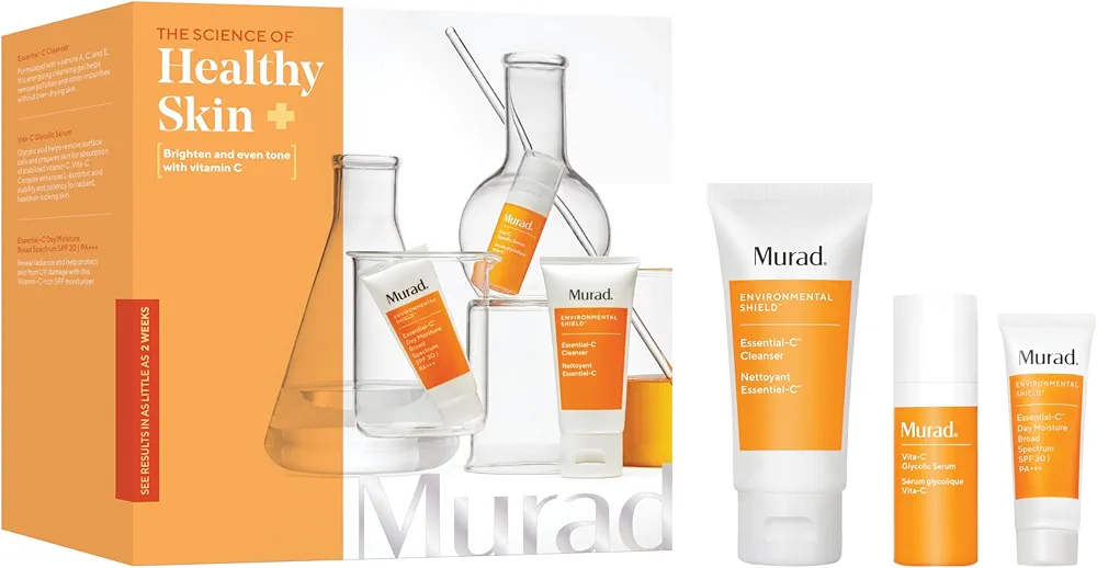 Murad Brighten Trial Kit - Brighten & Even Tone 3-Piece Trial Kit ($79 Value) - Vitamin & Antioxidant Rich Treatment - Ess-C Cleanser 2Fl Oz, Vita-C Glycolic Serum 0.33Fl Oz, Ess-C Day SPF 30 0.8Fl Oz