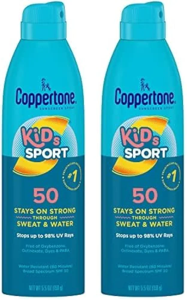 Coppertone SPORT Kids Sunscreen Spray SPF 50, Water Resistant, Continuous Spray Sunscreen for Kids, Broad Spectrum Sunscreen SPF 50, 5.5 Oz Spray (Pack of 2)