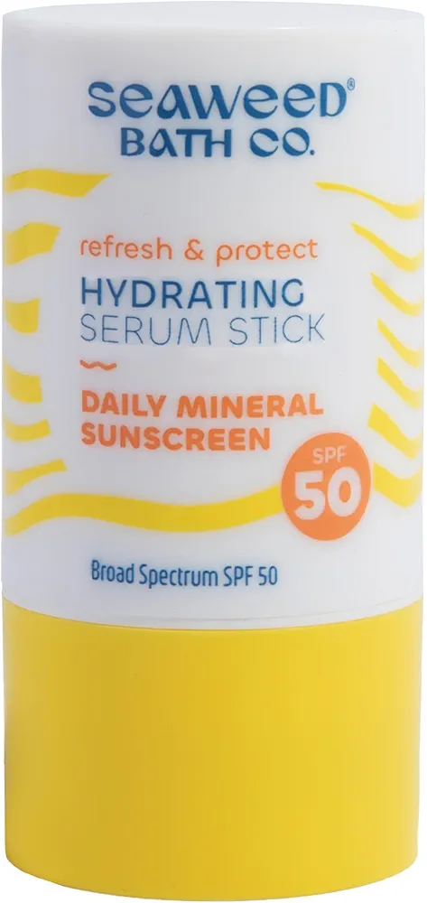 Seaweed Bath Co. Refresh & Protect Hydrating Serum Stick SPF 50 Zinc Oxide Face Sunscreen, 0.8 Oz., Lightweight Facial Sunblock for Women & Men