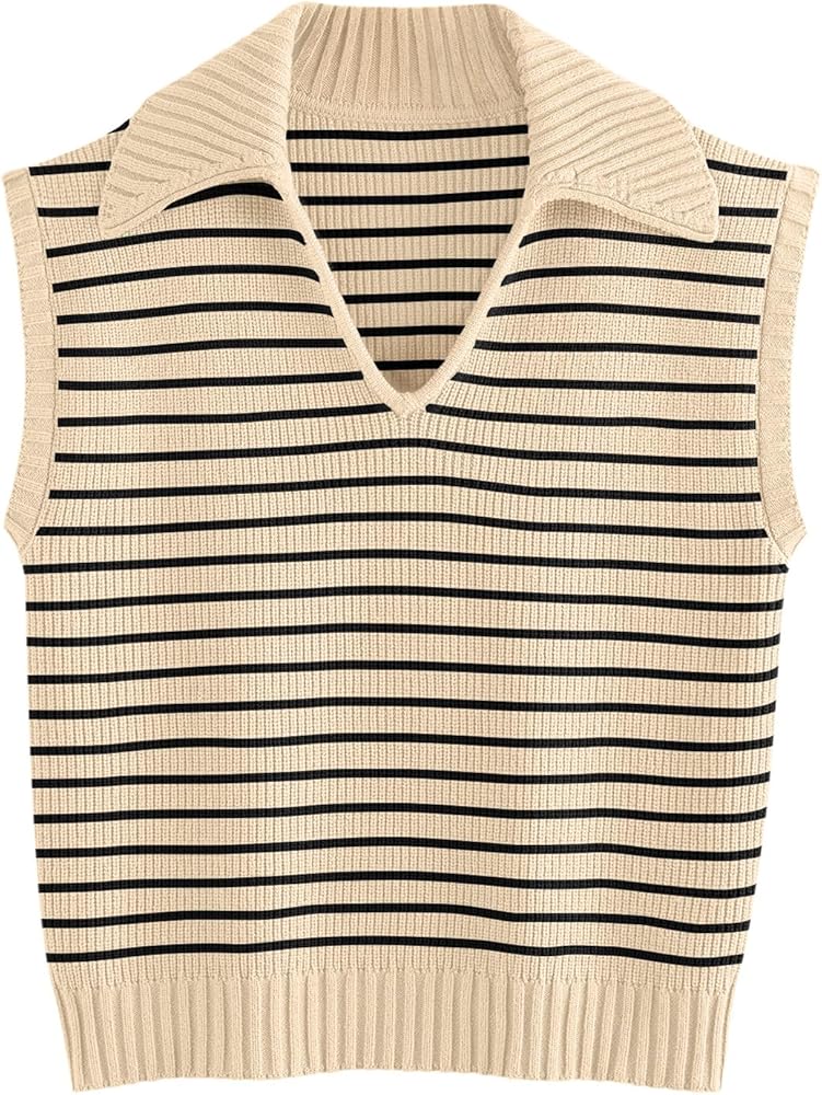 LILLUSORY Women's Summer V Neck Sweater Vest Sleeveless Collared Casual Striped Tank Tops 2024