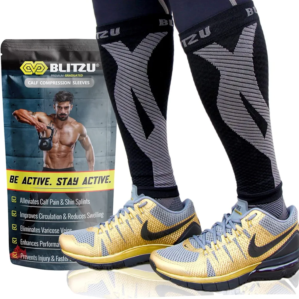 BLITZU Calf Compression Sleeve for Men & Women Footless Compression Socks Support Runners Leg Sleeve Shin Splints Pain Relief