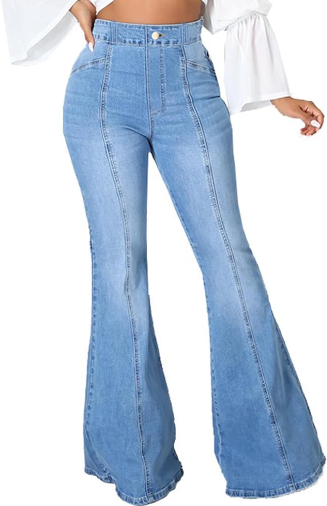 vunahzma Women's Skinny Bell Bottom Jeans Ripped Classic Flared Jean Bell Bottom Pants