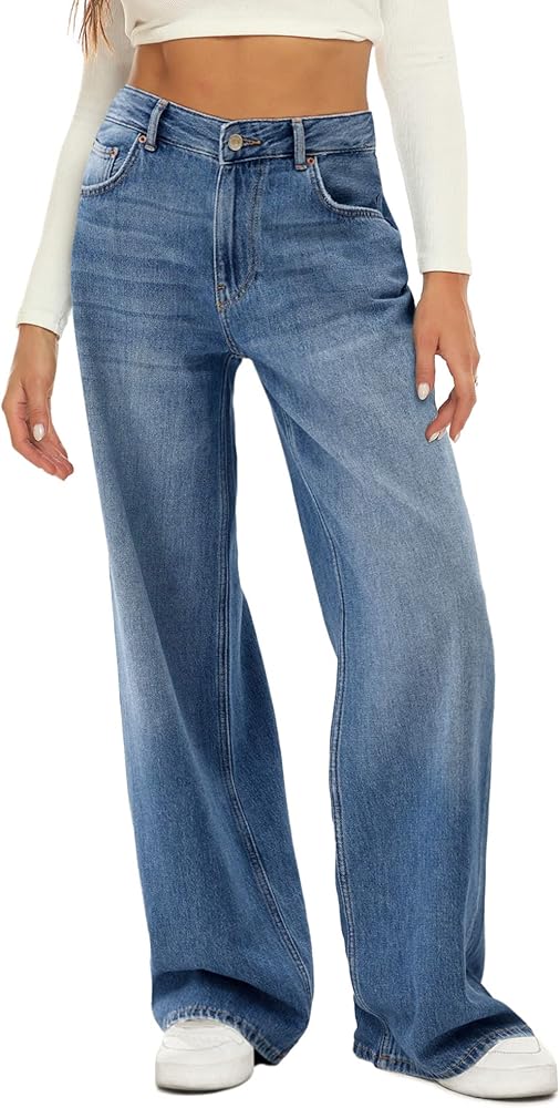 HDLTE Women Wide Leg Jeans High Waist Baggy Jeans Loose Boyfriend Jeans Denim Pants Y2K