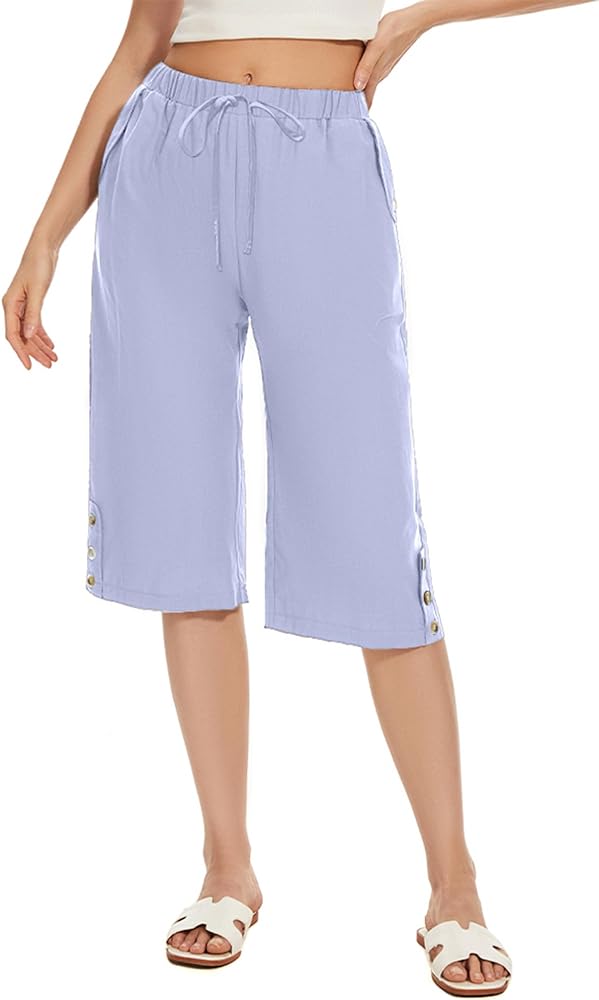 TBA Wide Leg Straight Capri Pants for Women Drawstring Elastic High Waist Joggers Pants Casual Cropped Trousers with Pockets