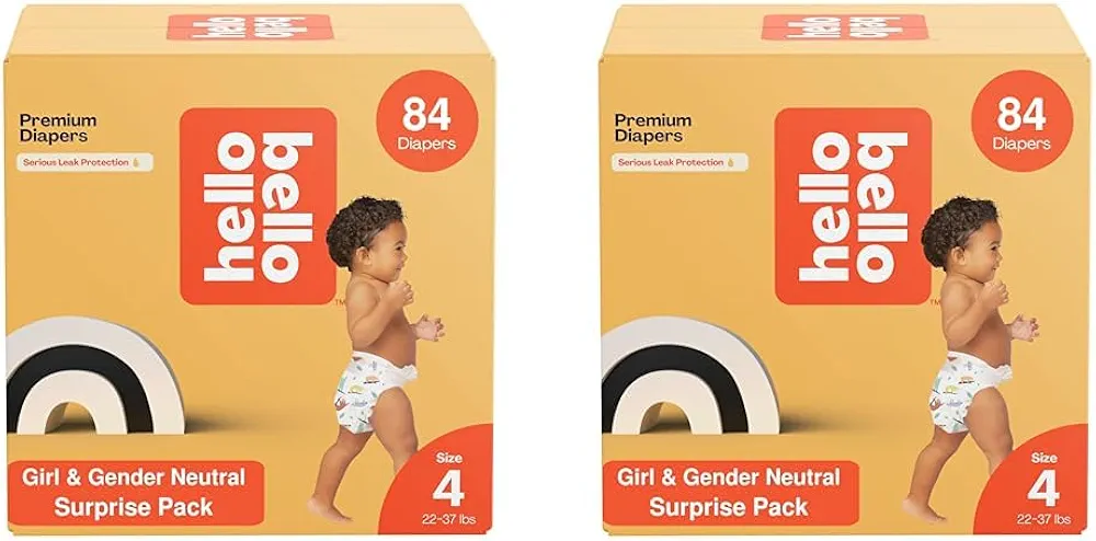 Hello Bello Premium Diapers, Size 4 (22-37 lbs) Surprise Pack for Girls - 84 Count, Hypoallergenic with Soft, Cloth-Like Feel - Assorted Girl & Gender Neutral Patterns (Pack of 2)