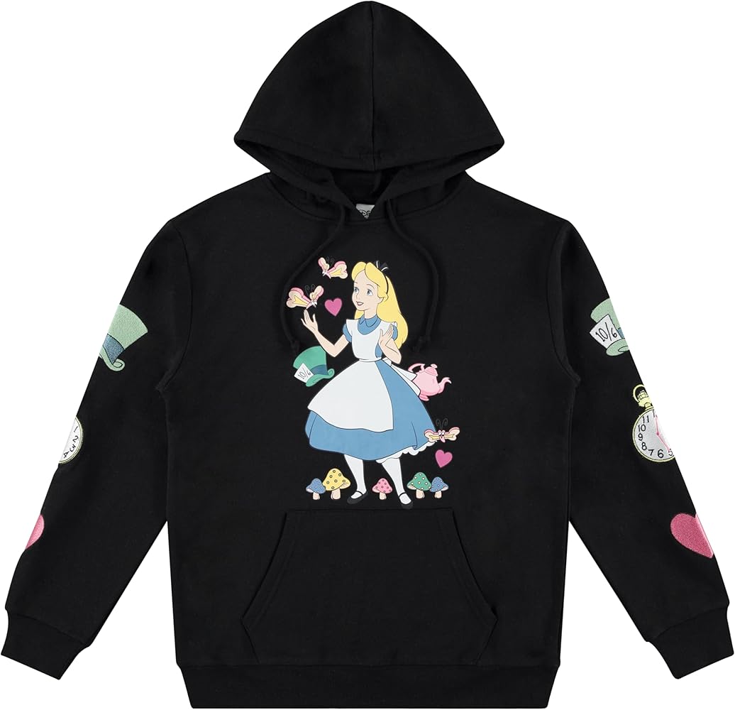 Disney Ladies Alice in Wonderland Hoodie Sweatshirt - Ladies Classic Alice in Wonderland Clothing - Hoodie Sweatshirt