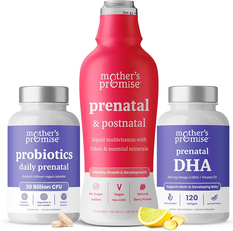 Mother's Promise Prenatal Liquid Multivitamin + Prenatal DHA & Prenatal Probiotics Bundle