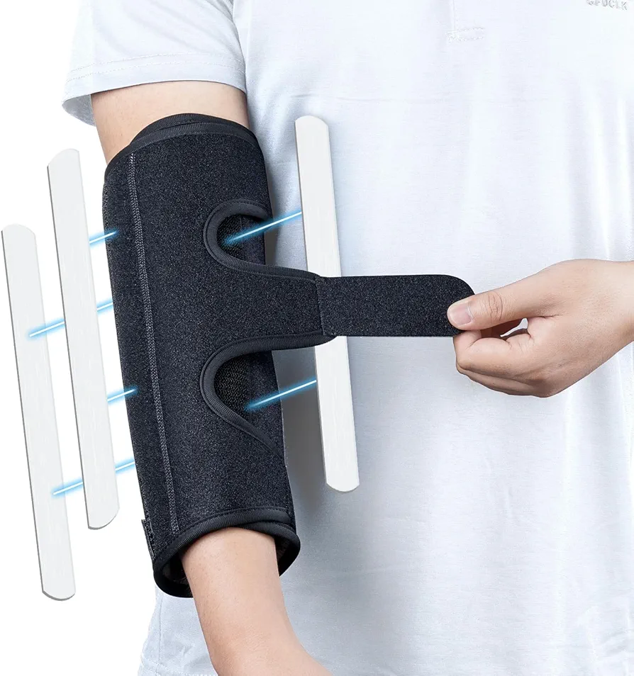 Elbow Brace Splint for Cubital Tunnel Syndrome, Ulnar Nerve Entrapment, Night Sleep Elbow Support with 3 Plates, Elbow Stabilizer for Tendonitis, Tennis Elbow, Elbow Pain Relief, Fit Men & Women-L/XL