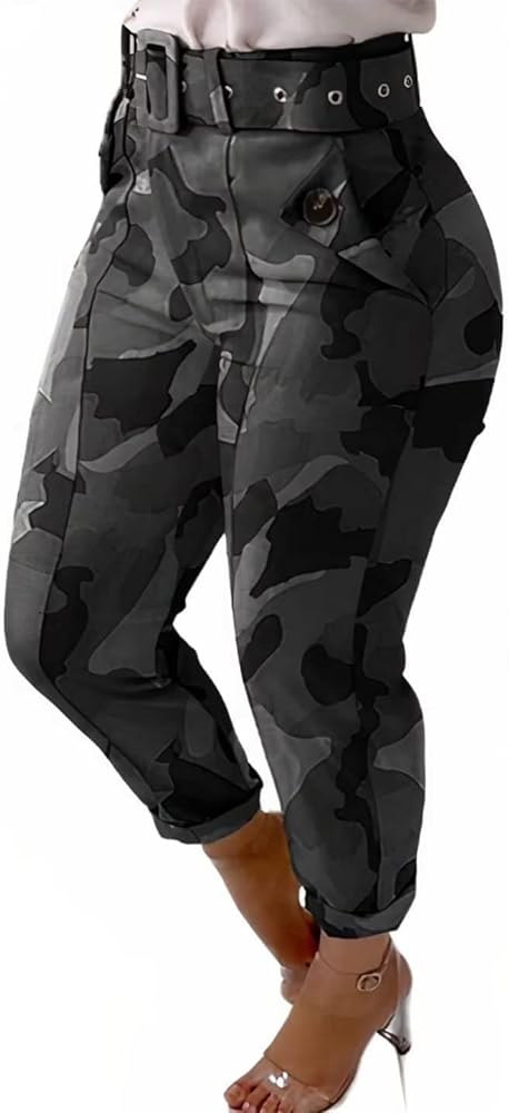 Flamingals Women's Camo Cargo Jogger Pant Slim Fit Casual Camouflage Sweatpants Active Workout Pants with Pockets