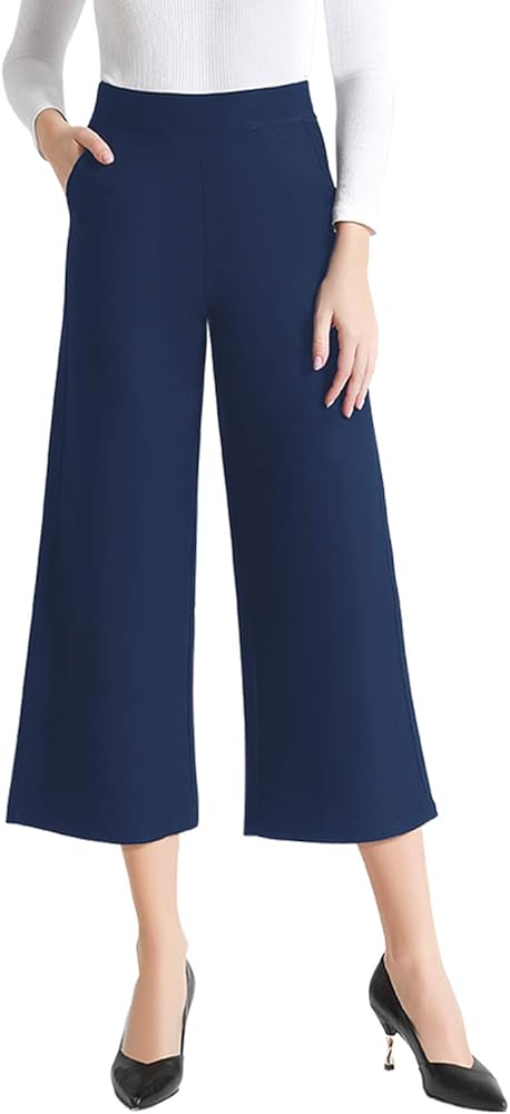 Tsful Wide Leg Pants for Women Trousers High Waisted Dress Pants Business Casual Summer Capris Stretch Pull On Work Slacks