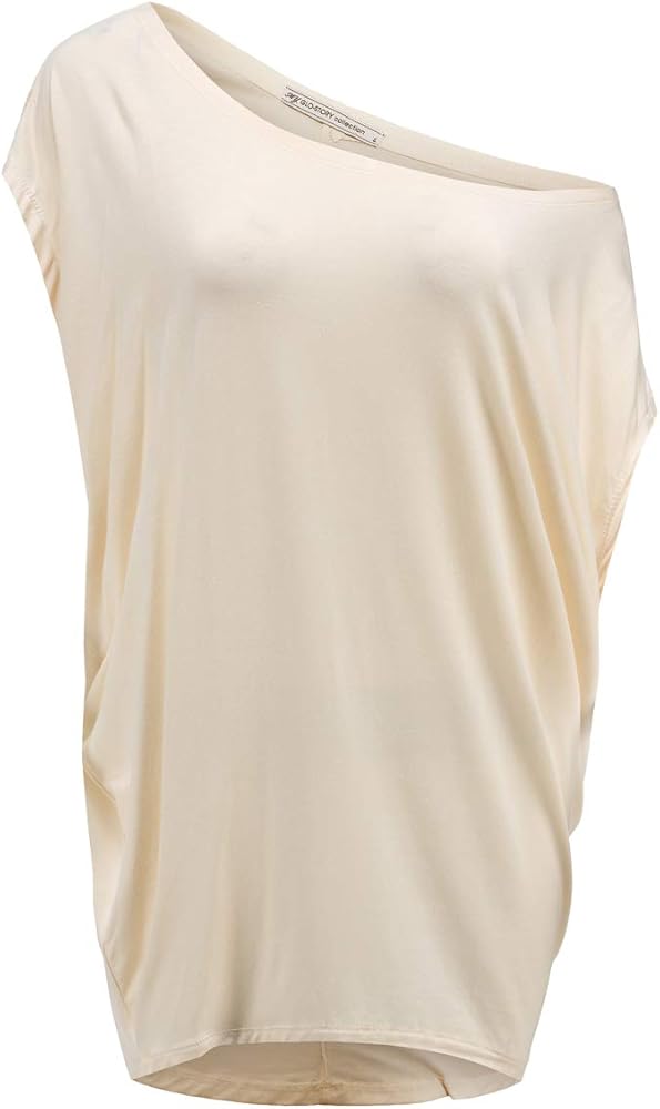 Womens Summer Casual Crew Neck T Shirts Sexy One Shoulder Off Batwing Oversized Blouse Tops