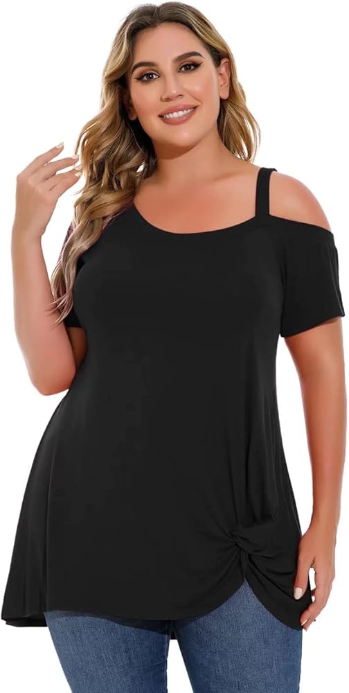 LARACE Women's Plus Size Tunic Tops Off Shoulder Tops T Shirts Summer Short Sleeve Casual Blouses Tees