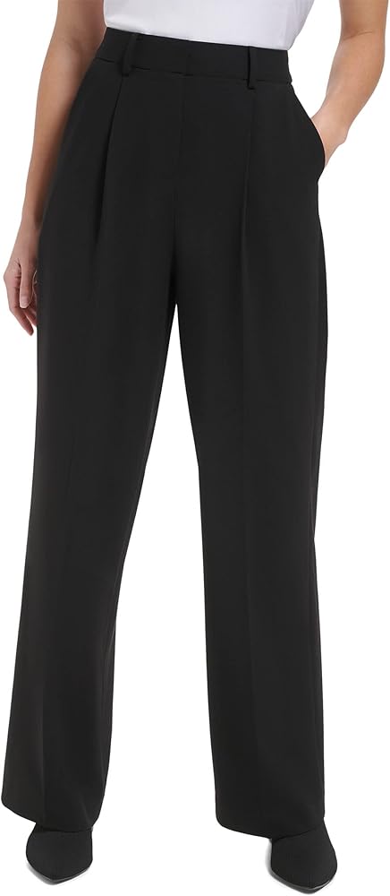 Calvin Klein Womens Wide Leg High Waist Dress Pants Black 10