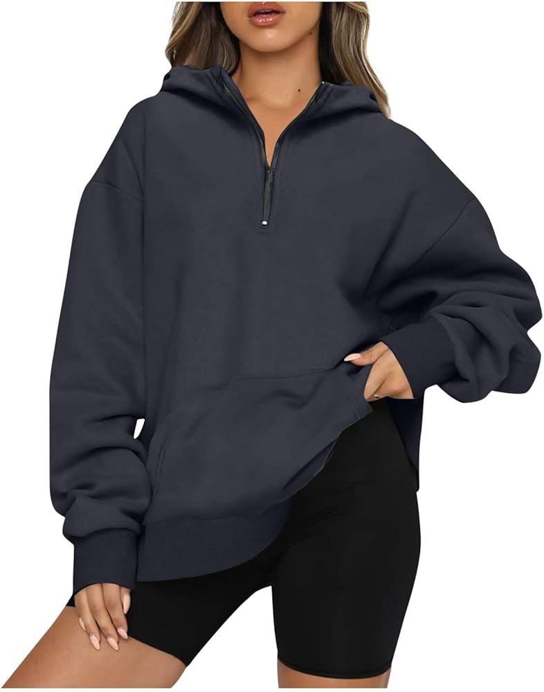 Fall Fashion for Women 2023 Oversized 1/4 Zip Pullover Tops Long Sleeve Casual Y2k Hoodie Sweater Cute Crewneck Sweatshirts Y2k Women Clothing Trendy Hoodies For Women Aesthetic(C Dark Gray,3X-Large)