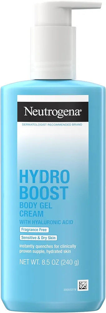 Neutrogena Hydro Boost Body Gel Cream Moisturizer with Hyaluronic Acid, Hydrating Lotion For Sensitive Skin, Fragrance Free, 8.5 oz