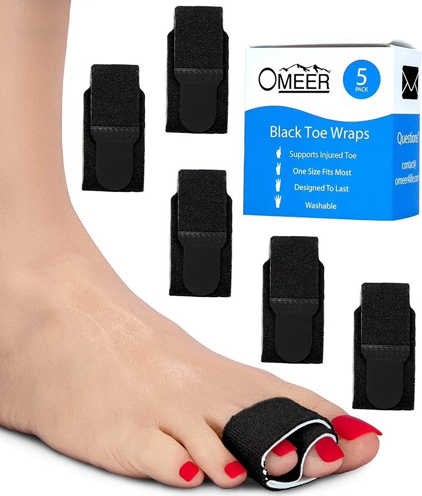 Omeer 5 Pack Black Hammer Toe Corrector Toe Splint For Broken Toes are Washable and Reusable Toe Wraps For Injured Toes (Black)