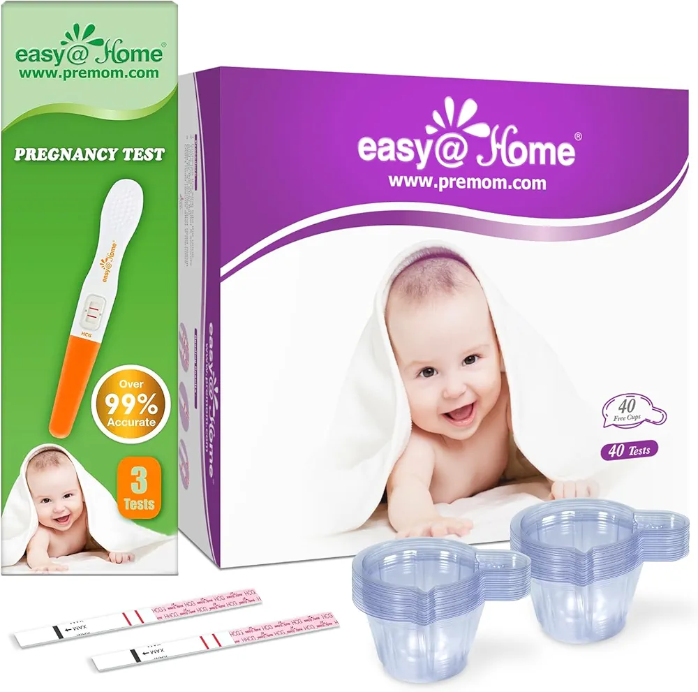 Easy@Home Pregnancy Test Strips Kit 40 Pack + Pregnancy Test Sticks 3 Pack + 40 Large Urine Cups