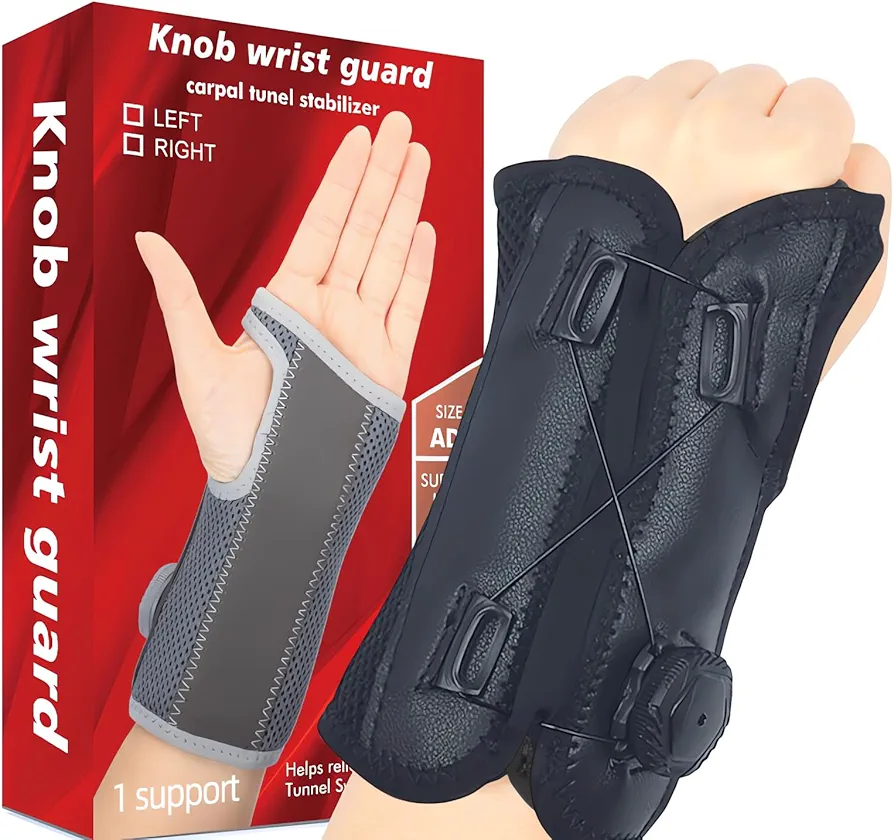 Carpal Tunnel Wrist Brace Adjustable DualHanded Support with Splints, Ideal for Arthritis, Tendonitis, Sprains Comfortable Night Sleep Brace for Pain Relief, Fits Men & Women(Black, Right)