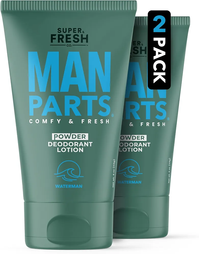 Super Fresh Man Parts Ball Deodorant for Men - Powder Lotion, Fresh Control Odor, Anti Chafing, Stop Itch, Absorb Sweat, Aluminum Free, 4 oz Tube (2PK)