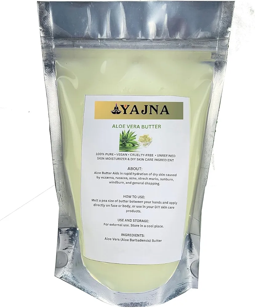 Yajna Organic Raw Aloe Vera Butter 100% Pure,Natural & Unrefined| Skin Moisturizer For Face, Body & Hair| 8 OZ/230 GM Ivory/White Grade A | DIY Creams, Balms, Lotions, Soaps| Softens Dry & Tough Skin