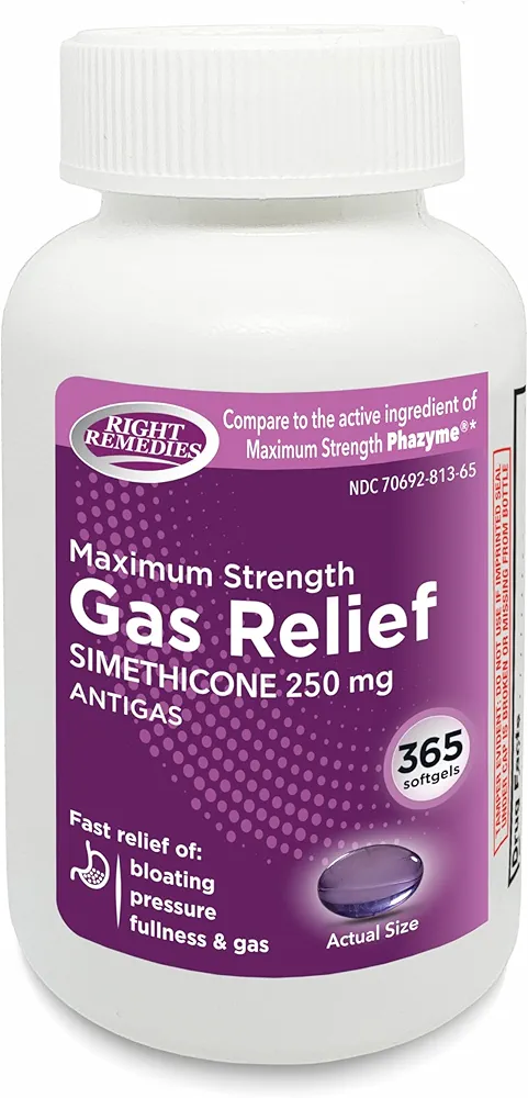 Gas Relief Maximum Strength, Simethicone 250 mg, (365 Softgels), Fast Relief from Gas, Bloating, Fullness, Painful Discomfort, Compare to Maximum Strength Phazyme Active Ingredient