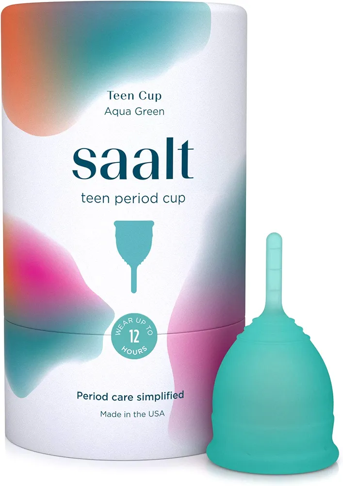 Saalt Teen Menstrual Cup - Best Sensitive Reusable Cup - Wear for 12 Hours - Tampon and Pad Alternative (Aqua Green)