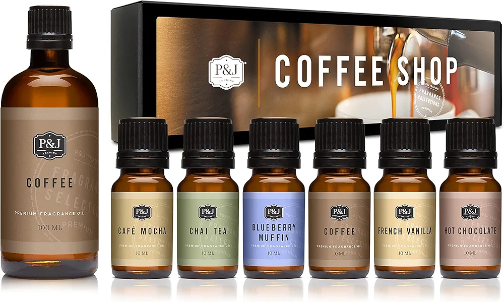 P&J Trading Bundle Coffee Shop Set + Coffee Fragrance Oil - Premium Grade Scented Oils