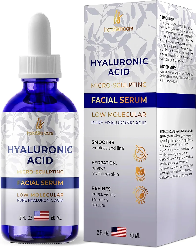 Hyaluronic Acid Serum for Face (2 Oz) - Serum for Skin and Lips - Hydrating and Moisturizing Face Serum for All Skin Types - Paraben and Fragrance-Free