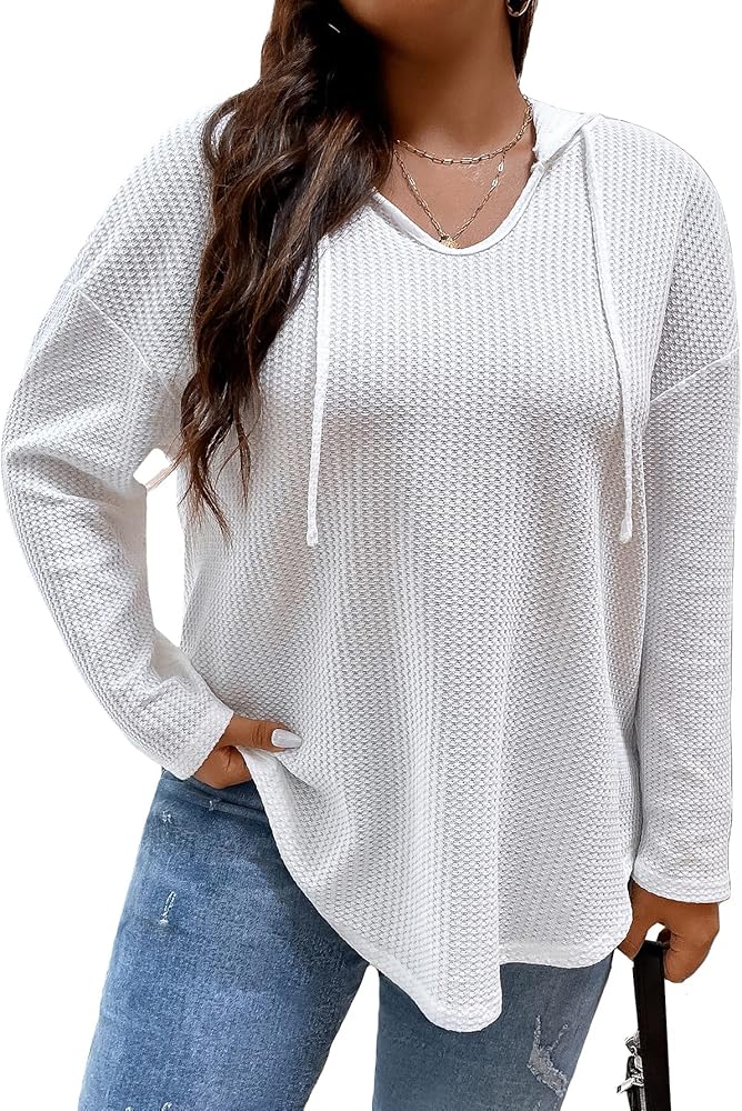 SOLY HUX Women's Plus Size Hoodies Long Sleeve Drawstring Waffle Knit Pullover Sweatshirt Tops